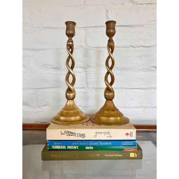 Twisted Brass Candle Holders, Vintage Matching Candlestick Holders - Picture 10 of 11